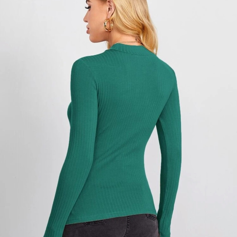 Fitted rib knit mockneck long sleeve tee charcoal - Picture 8 of 15